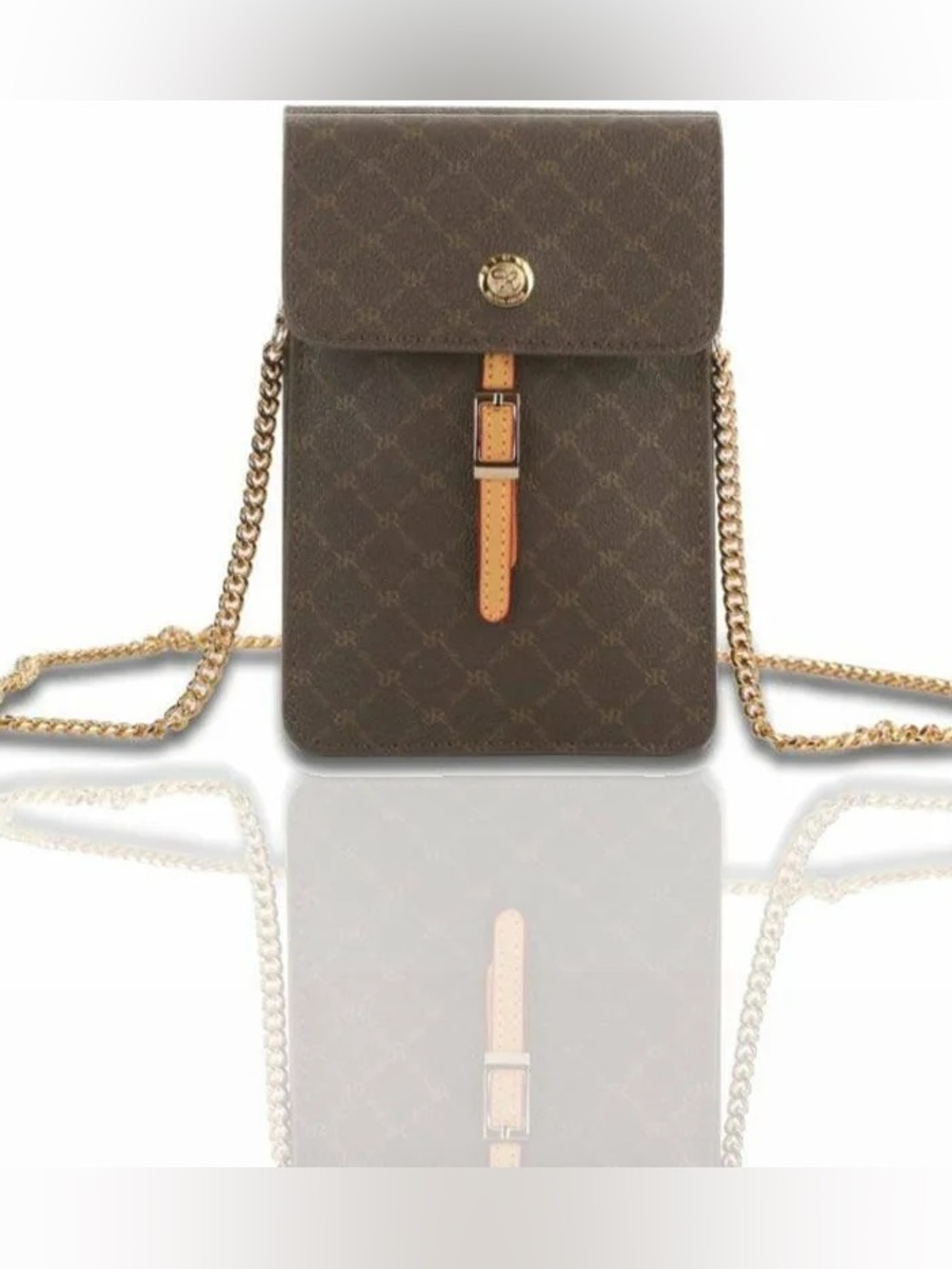 Rioni Monogram Crossbody Phone Bag with Gold Chain